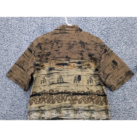 Y2K No Boundaries Hawaiian Button Up Shirt Mens S Tiki Boho Beachy Artsy Brown - Picture 5 of 12